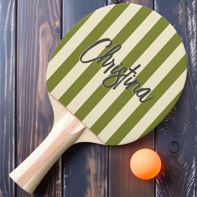 MidCentury Polorandig Willow Green Målade Namn Pingisracket (Skapare uppladdad)