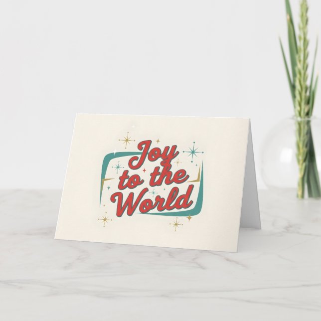 Midcentury Script Joy to the World Christmas Helgkort (Framsida)