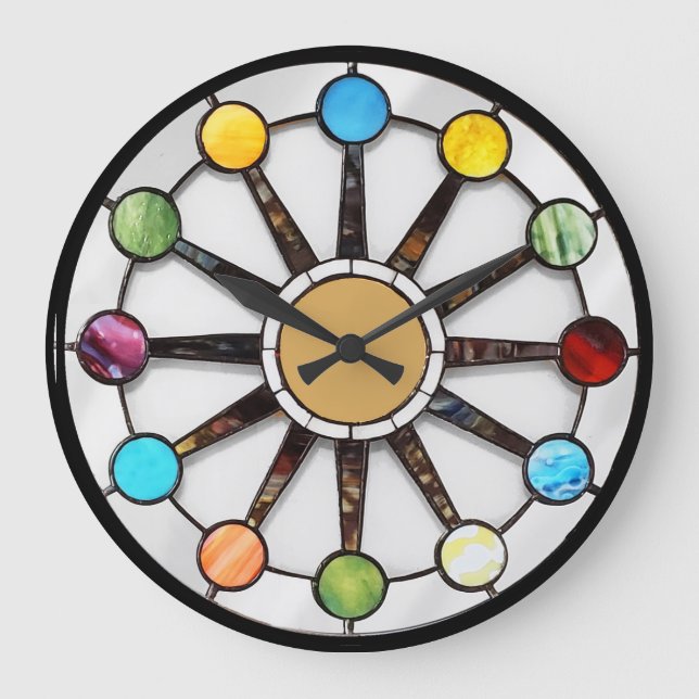 Midcentury stained glass clock stor klocka (Framsida)