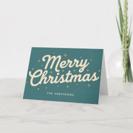 Midcentury Starburst Script God Jul Helgkort