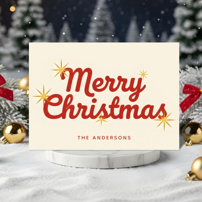 Midcentury Starburst Script Merry Christmas Helgkort (Skapare uppladdad)