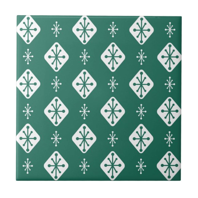 Midcentury Starbursts Diamonds Teal Kakelplatta (Framsidan)