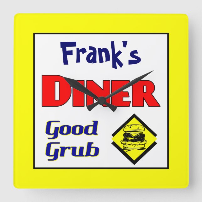 Middag Anpassningsbar Retro Köksvägg Fyrkantig Klocka (Framsida)