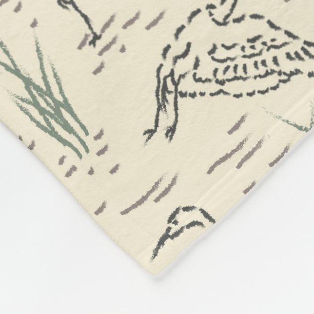 Middag Egrets - Längs floden - fåglar mönster. Fleecefilt (Hörn)