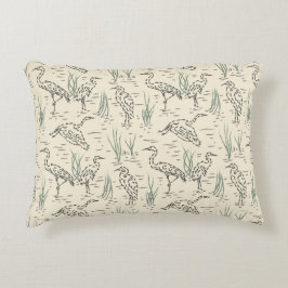 Middag Egrets - Längs floden - fåglar mönster. Prydnadskudde