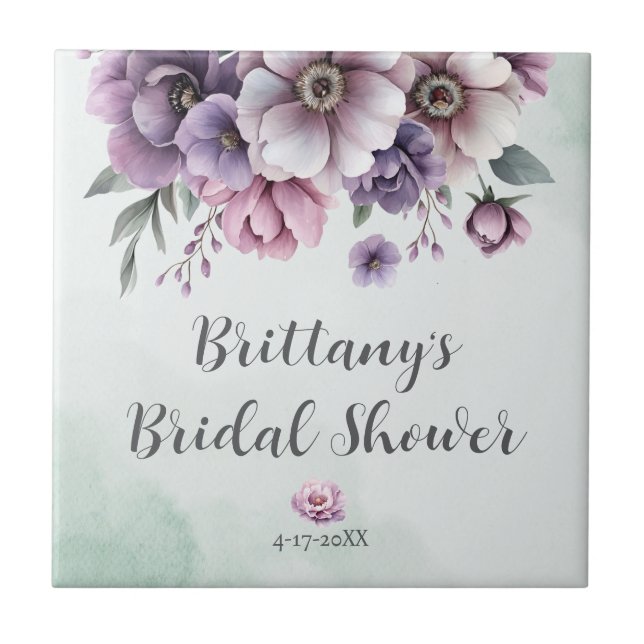 Middag före bröllop Lavendel & Grön Blomma Kakelplatta (Framsidan)