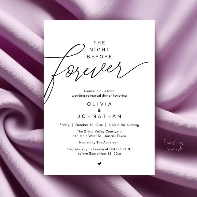 Middag före bröllopet, modern elegant manus inbjudningar (Wedding Rehearsal Dinner, Modern Elegant Script Invitation Card in Black and White)