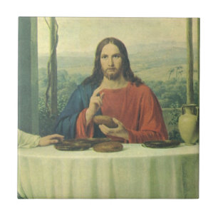Middag i Emmaus med Jesus Kristus Kakelplatta