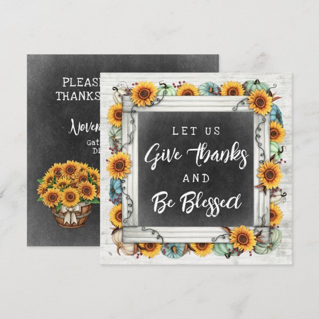 Middag i familjen Blad Thanksgiving Fall Sunblommo Inbjudningar (Fram/baksida)