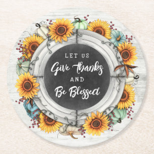 Middag i familjen Blad Thanksgiving Fall Sunblommo Underlägg Papper Rund