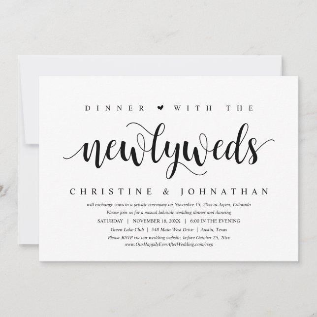 Middag med Newlyweds, Bröllop Elopement Inbjudningar (Framsida)