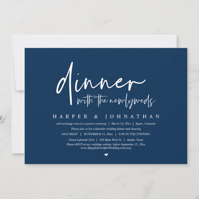 Middag med Newlyweds, Bröllop Elopement Party Inbjudningar (Framsida)