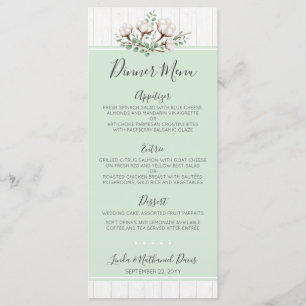 Middag-meny i Rustic Southern Cotton & Wood Bröllo Meny