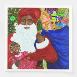 Middag Napkins - jultomten vid Bäran Bord - Black Pappersservett