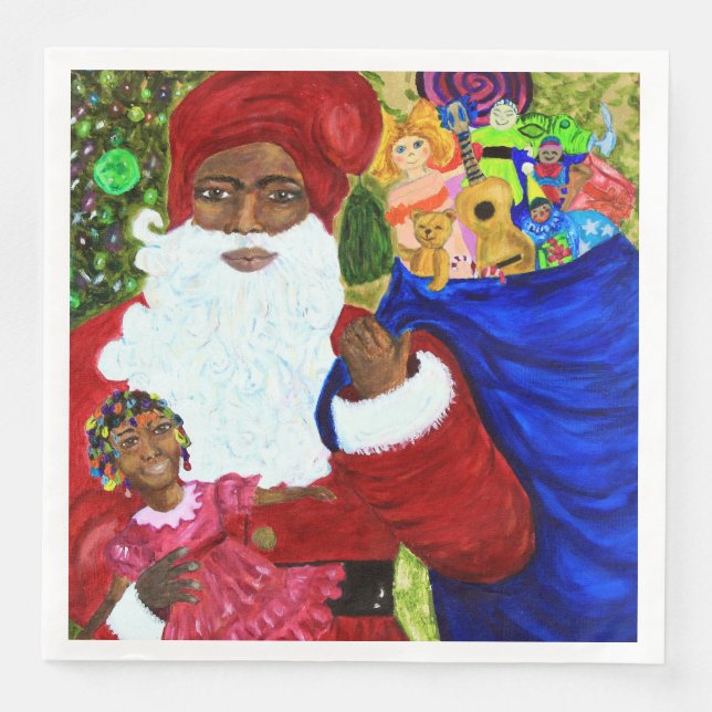 Middag Napkins - jultomten vid Bäran Bord -  Black Pappersservett (Framsida)