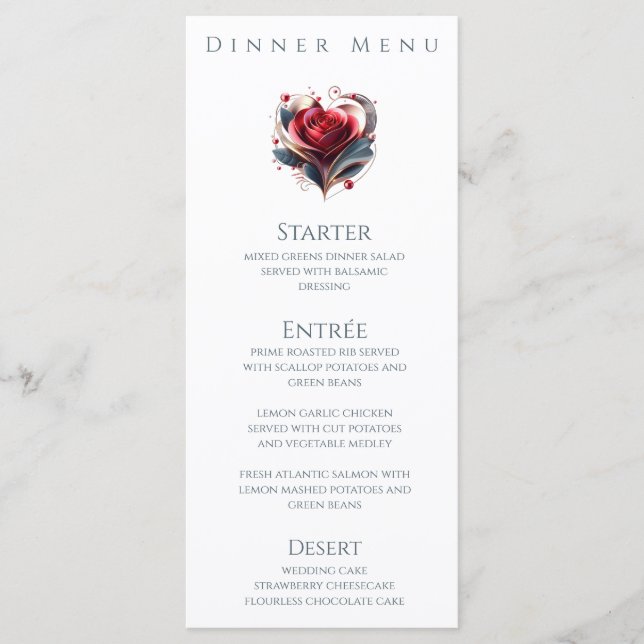 Middag och Pub Menu-Modern Hjärtformade Ro Meny (Framsida)