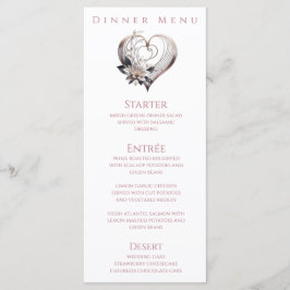 Middag och Pub menu-Modern Rosa Heart med blommor Meny