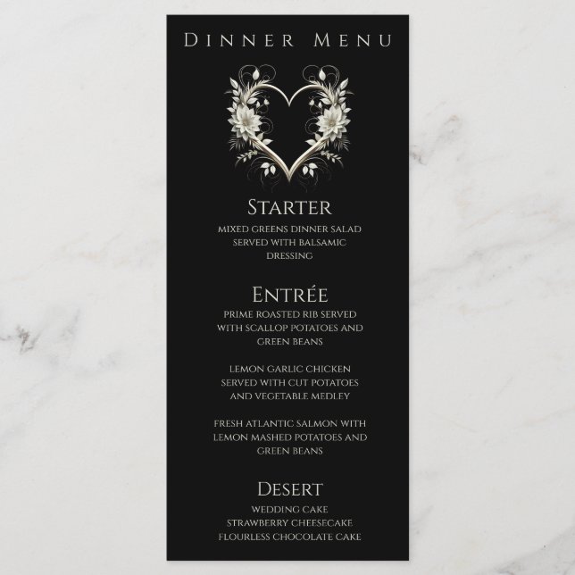 Middag och Pub menu-Moderna blommor med hjärta Meny (Framsida)