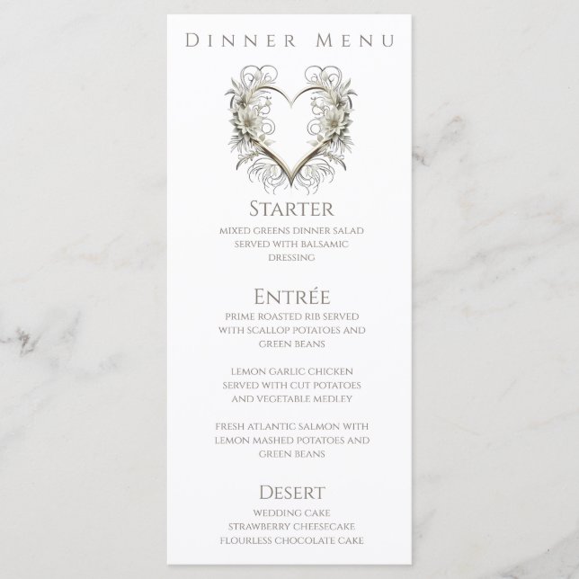 Middag och Pub menu-Moderna blommor med hjärta Meny (Framsida)