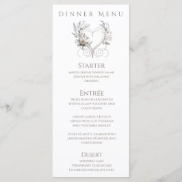 Middag- och Pub-menu-White Flowers med hjärta Meny