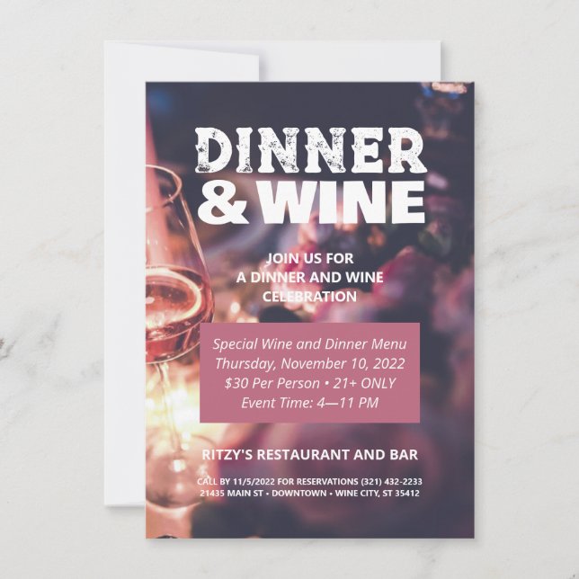 Middag och vin Foto Anpassad Flyer Inbjudan (Framsida)