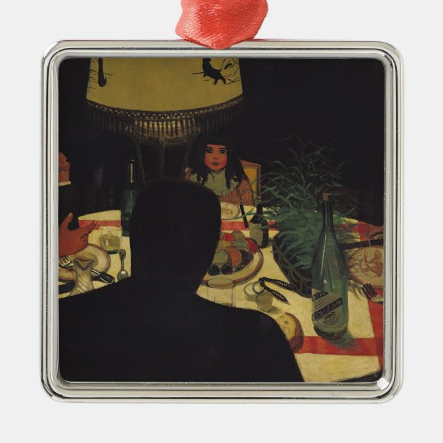 Middag vid Lamplight, 1899 Julgransprydnad Metall (Framsidan)