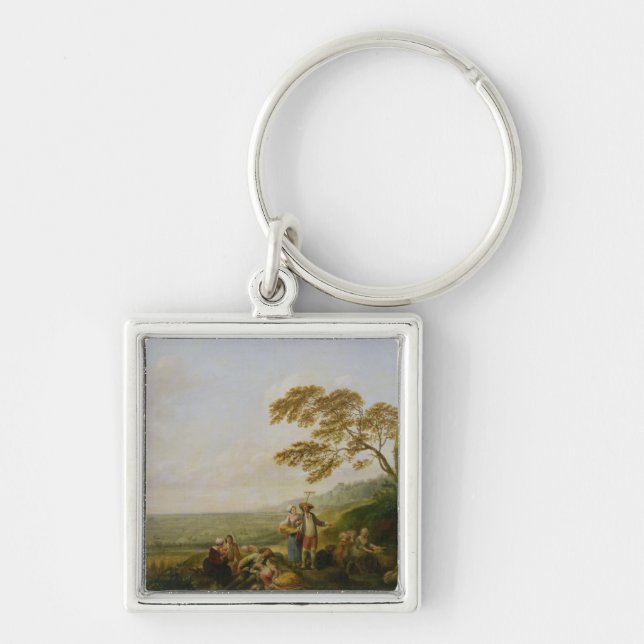 Middagar från en serie på de fyra timmarna av fyrkantig silverfärgad nyckelring (Framsidan)