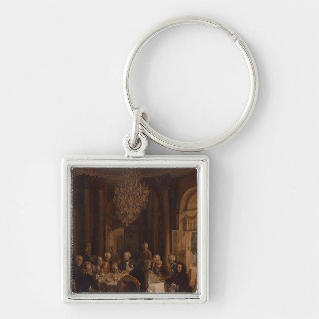 Middagbord på Sanssouci, 1850 Fyrkantig Silverfärgad Nyckelring (Framsidan)