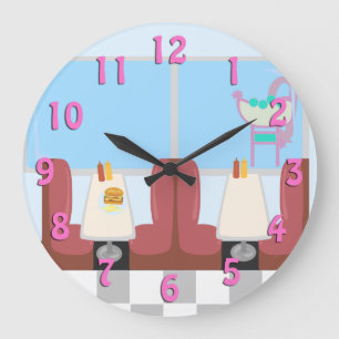 Middagen toppen Cute Retro Femte Stor Klocka