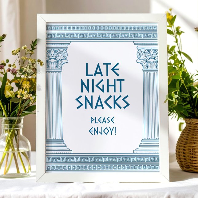 Middags-snacks festskylt med grekiskt tema poster (Skapare uppladdad)