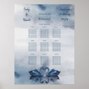 Middagsdiagram för romantiskt blått Svan Bröllop Poster