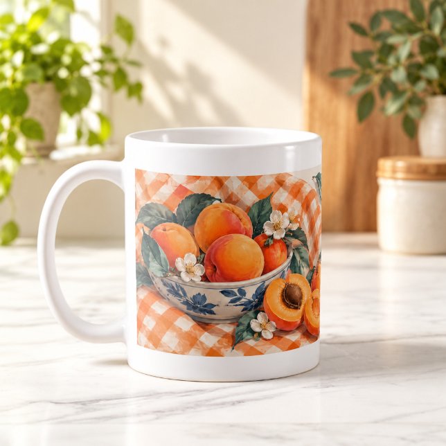 Middagsgouache Fruktmugg i Aprikos Kaffemugg (Apricot Afternoon Gouache Fruit Mug — digital mockup.)