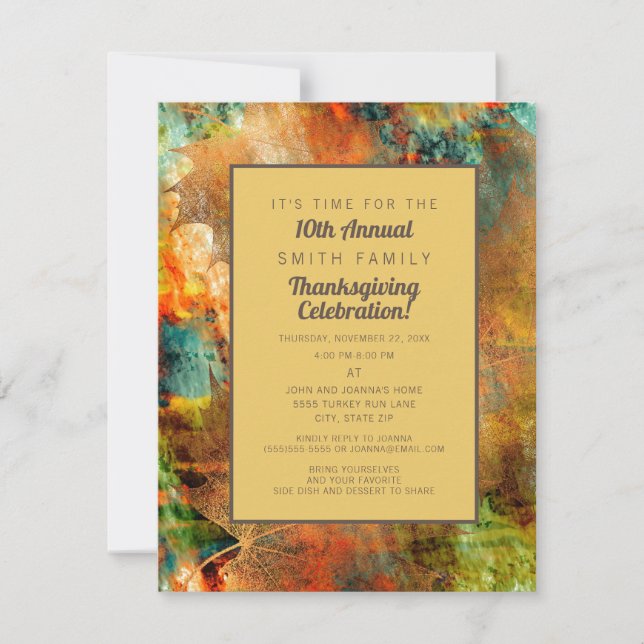 Middagsinbjudan för höstfamiljens Thanksgiving Inbjudningar (Framsida)
