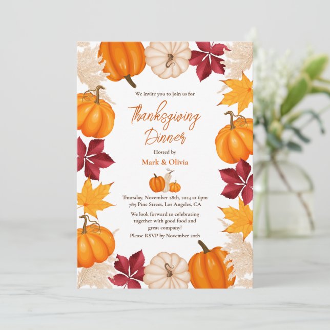 Middagsinbjudan hösten Thanksgiving med Pumpkin Inbjudningar (Stående Fram)