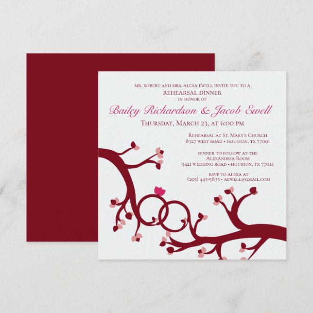 Middagsinbjudan på Valentine Träd Ring Inbjudningar (Fram/baksida)