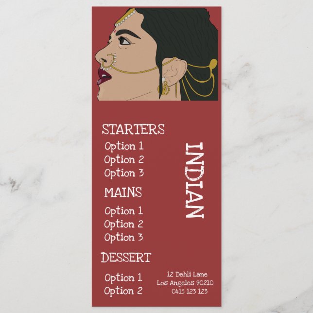 Middagsmeny för indisk restaurang meny (Framsida)