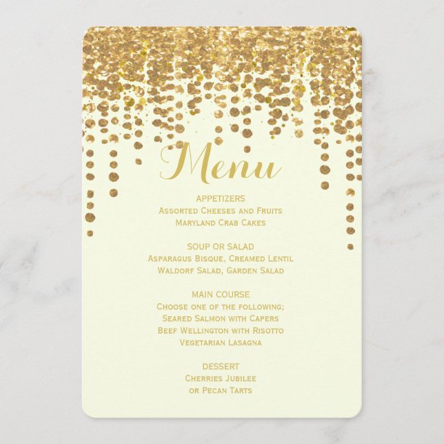 Middagsmeny | Guld Confetti Meny (Framsida)