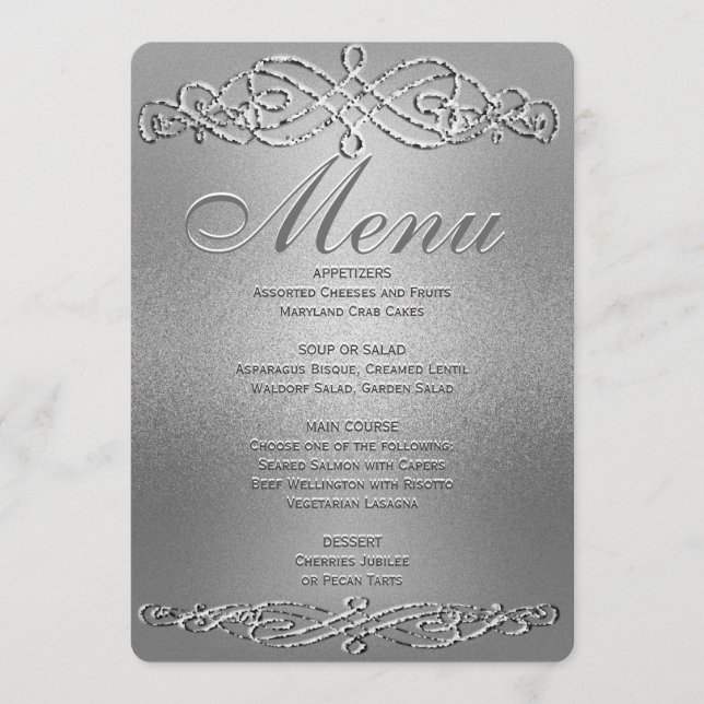 Middagsmeny | Silver Shimmer Elegance Meny (Framsida)