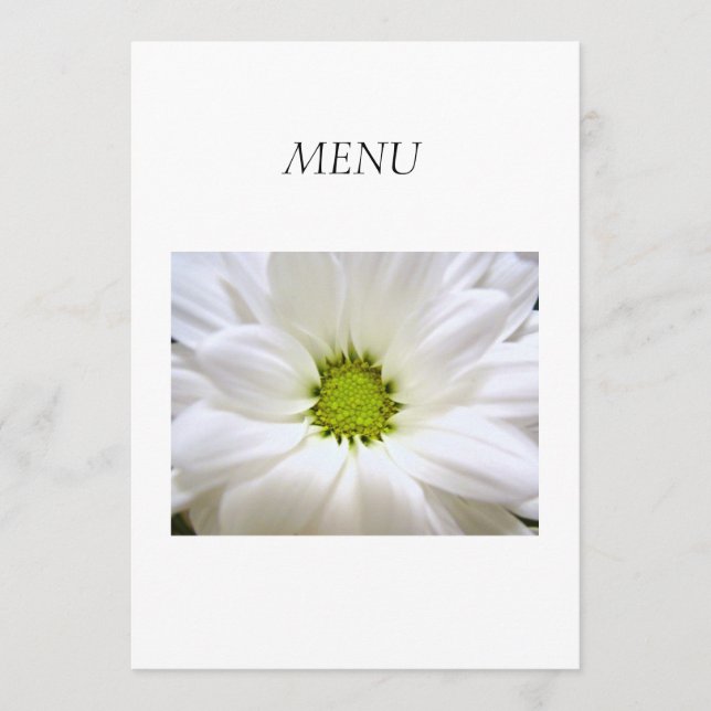 Middagsmenykort. ren vit daisy blomma meny (Framsida)