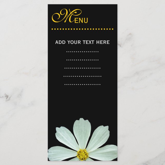 Middagsmenykort - vit daisy blomma meny (Framsida)