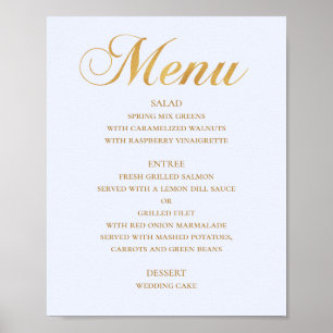 Middagsmenyn i guld bröllop. Blått elegant enkelt Poster