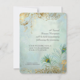 Middagsreception Påfågelsfjädrar Elegant Bröllop Inbjudningar