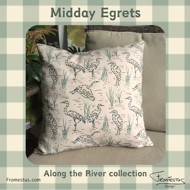 Midday hägrar - Längs floden - fågelmönster. Kudde (Skapare uppladdad)
