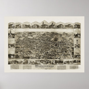 Middleborough panorama- karta för MORSOR - 1889 Poster