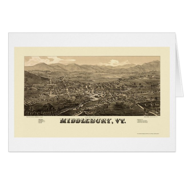Middlebury panorama- karta för VT - 1886 Hälsningskort (Framsidan Horizontal)