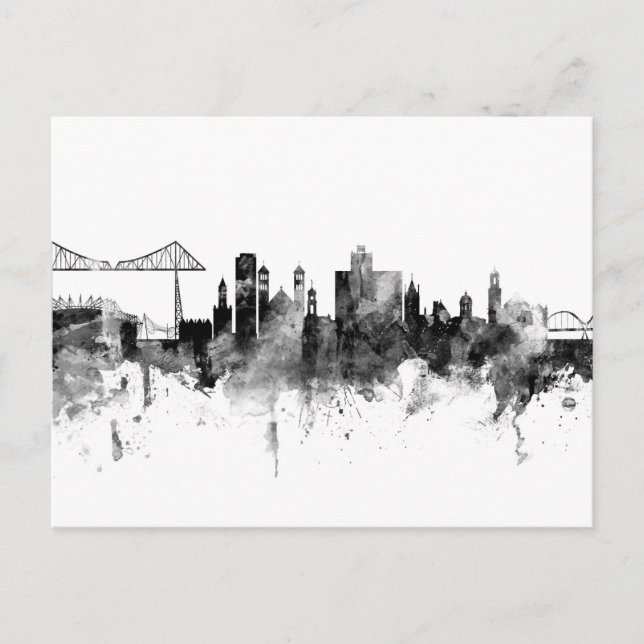 Middlesbrough England Skyline Black White Vykort (Framsida)