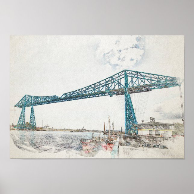 Middlesbrough Transporter Bridge Konstnärlig Skiss Poster (Framsidan)