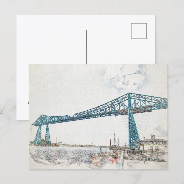 Middlesbrough Transporter Bridge Konstnärlig Skiss Vykort (Fram/baksida)