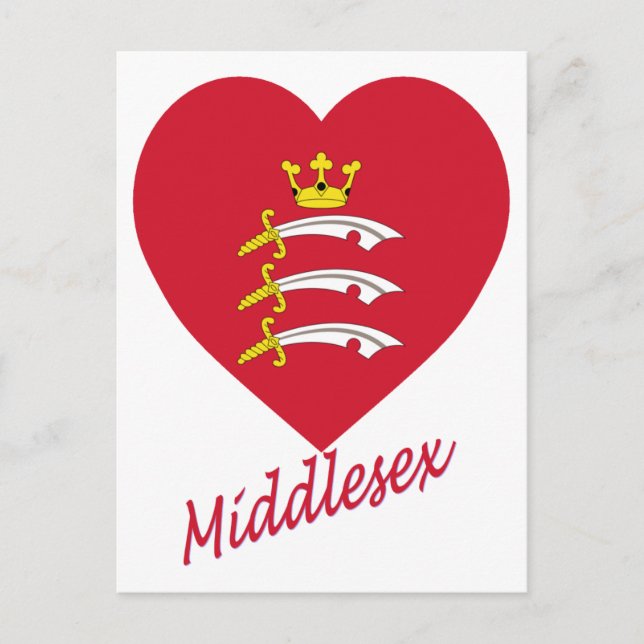 Middlesex Flagga Heart med Namn Vykort (Framsida)