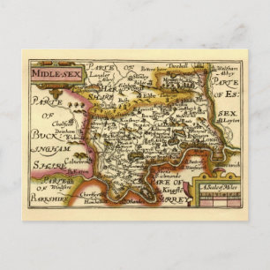 Middlesex Mitten-Sex County England Old Atlas Kart Vykort